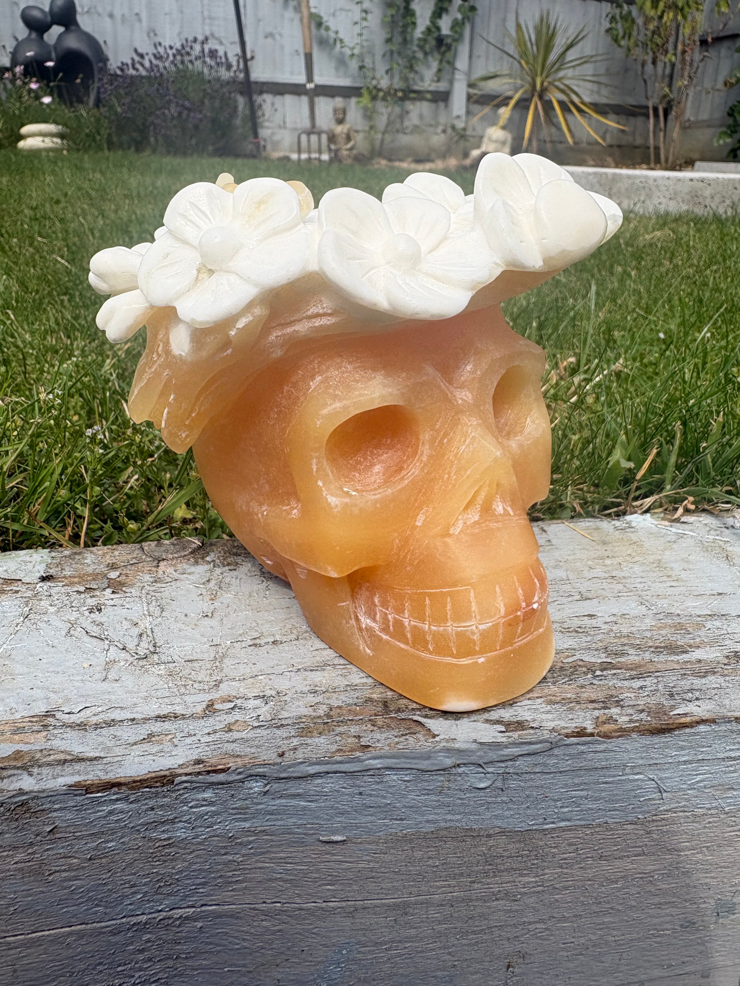 Orange calcite skull