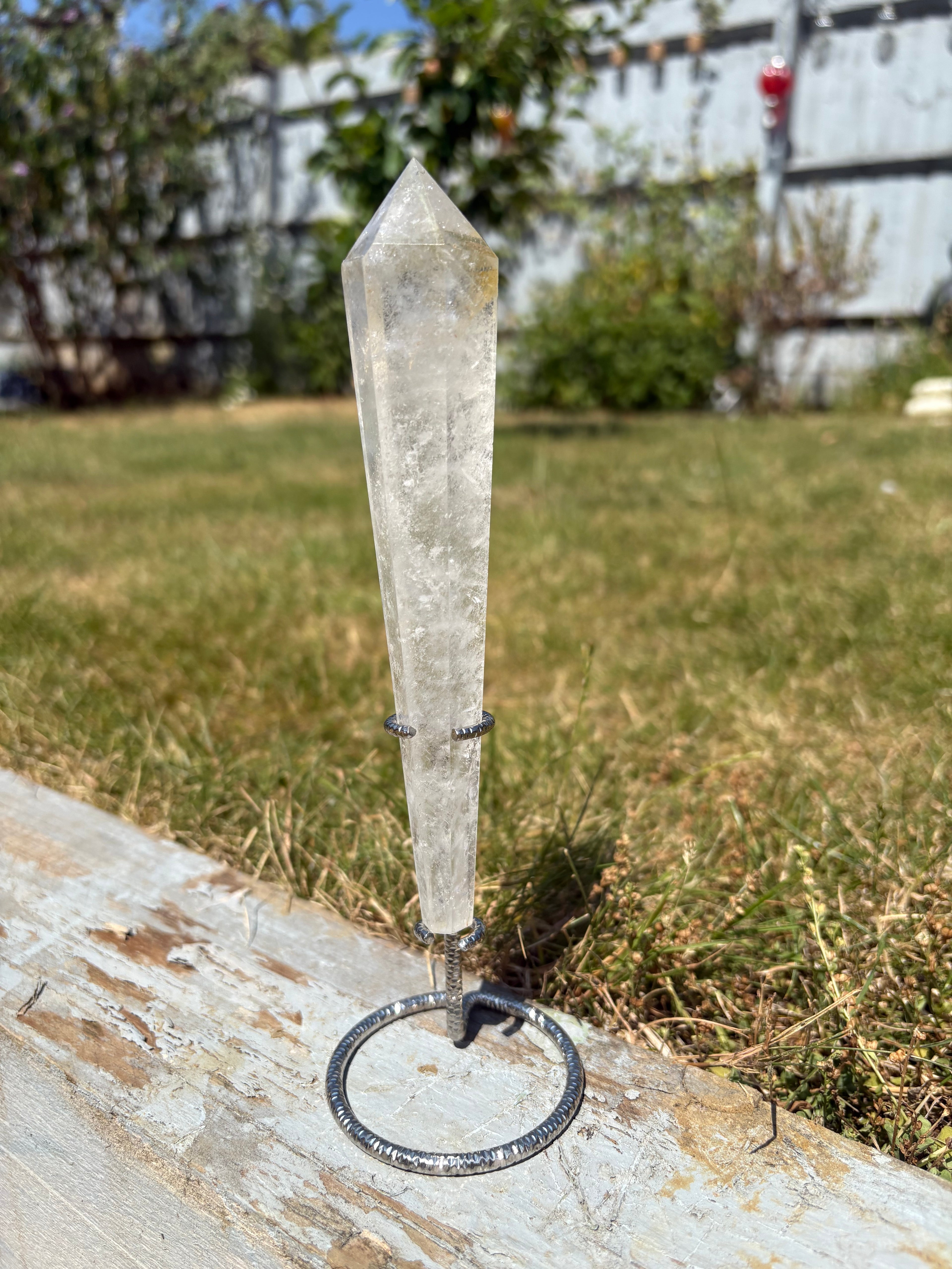 Quartz crystal wands with custom stands