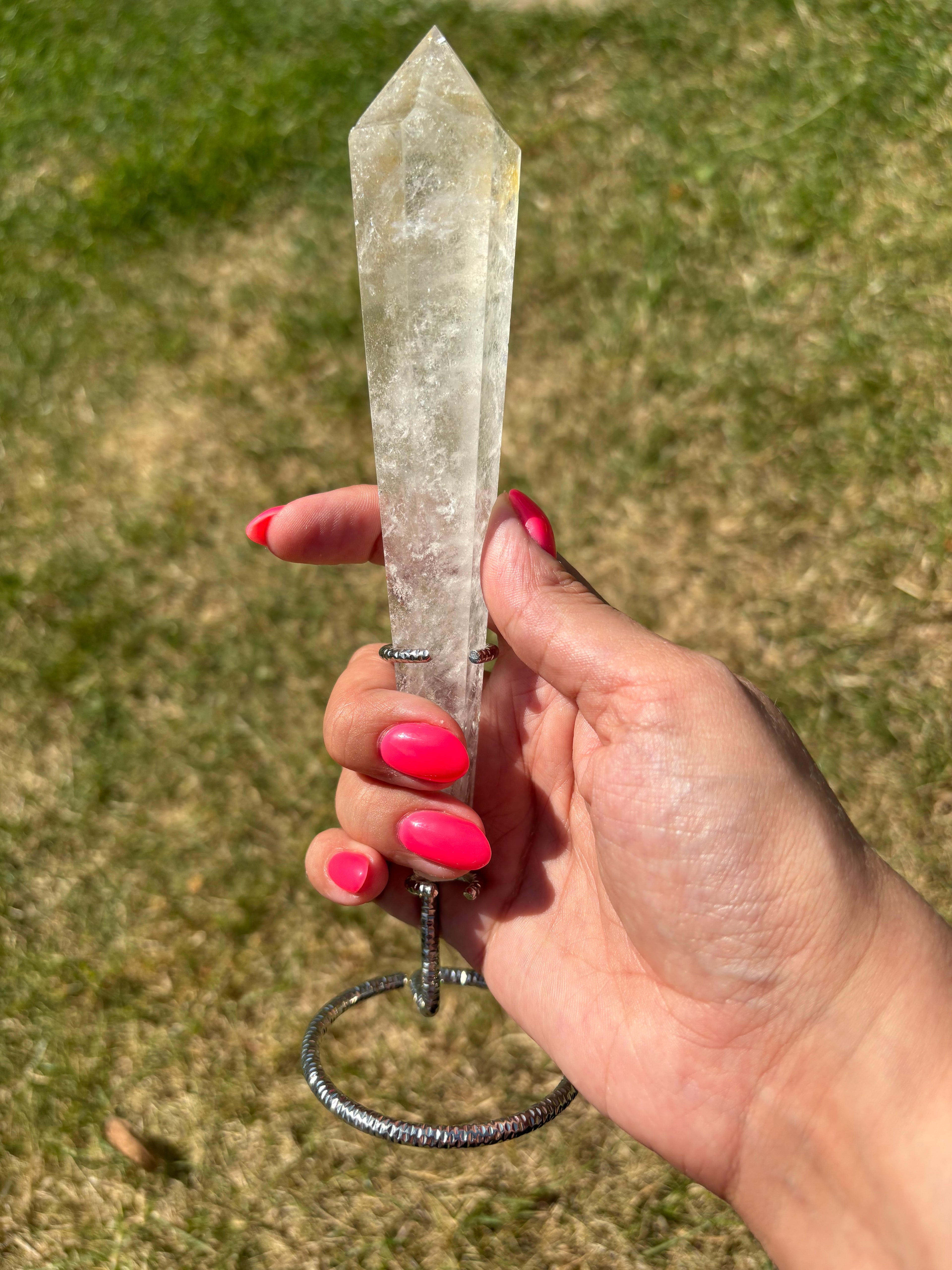 Quartz crystal wands with custom stands