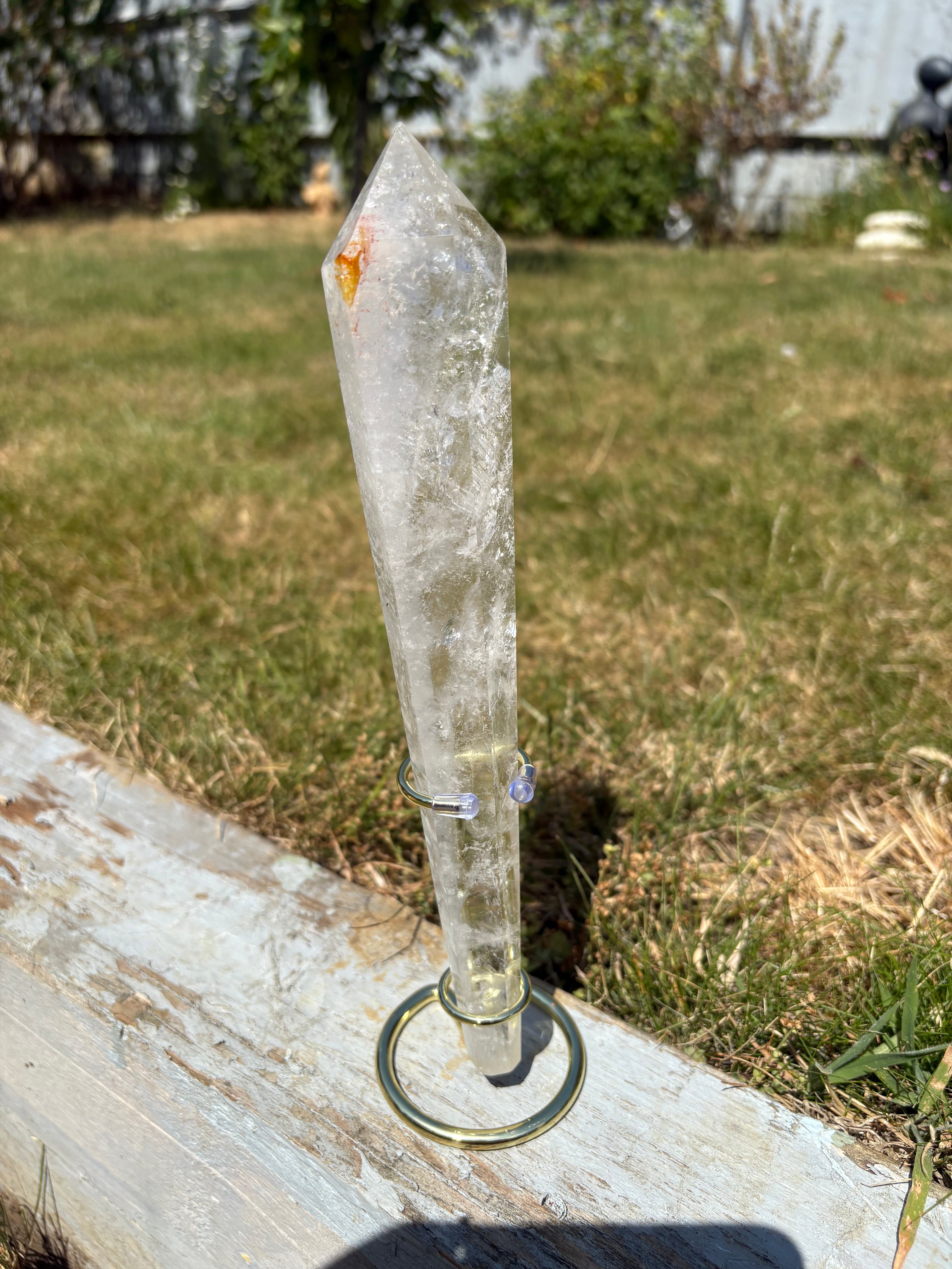 Quartz crystal wands with custom stands