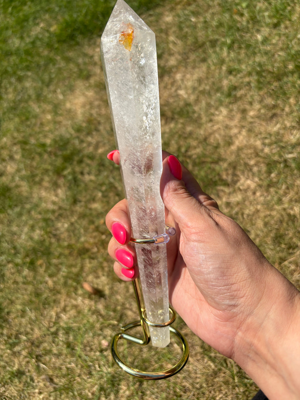 Quartz crystal wands with custom stands