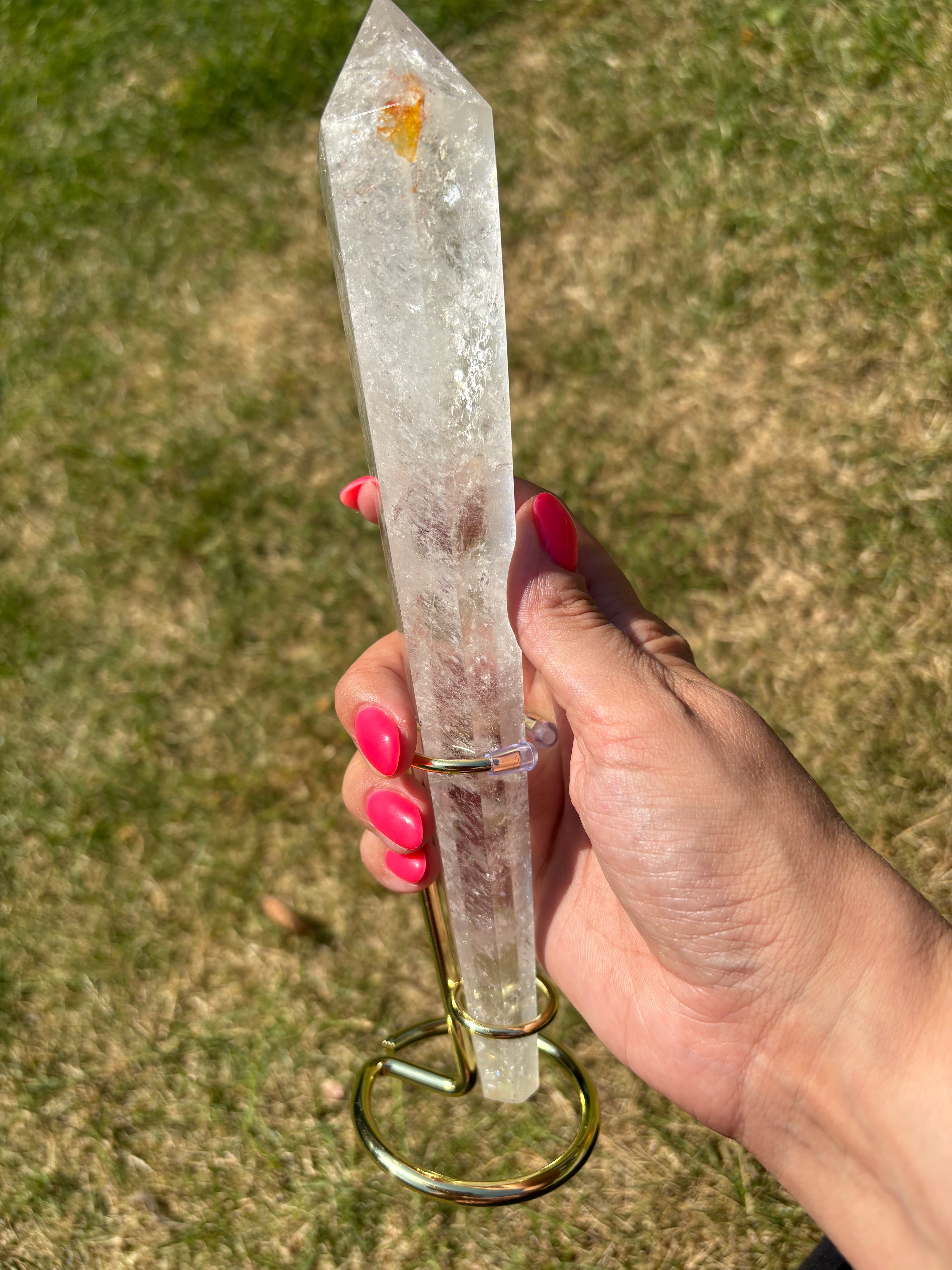 Quartz crystal wands with custom stands