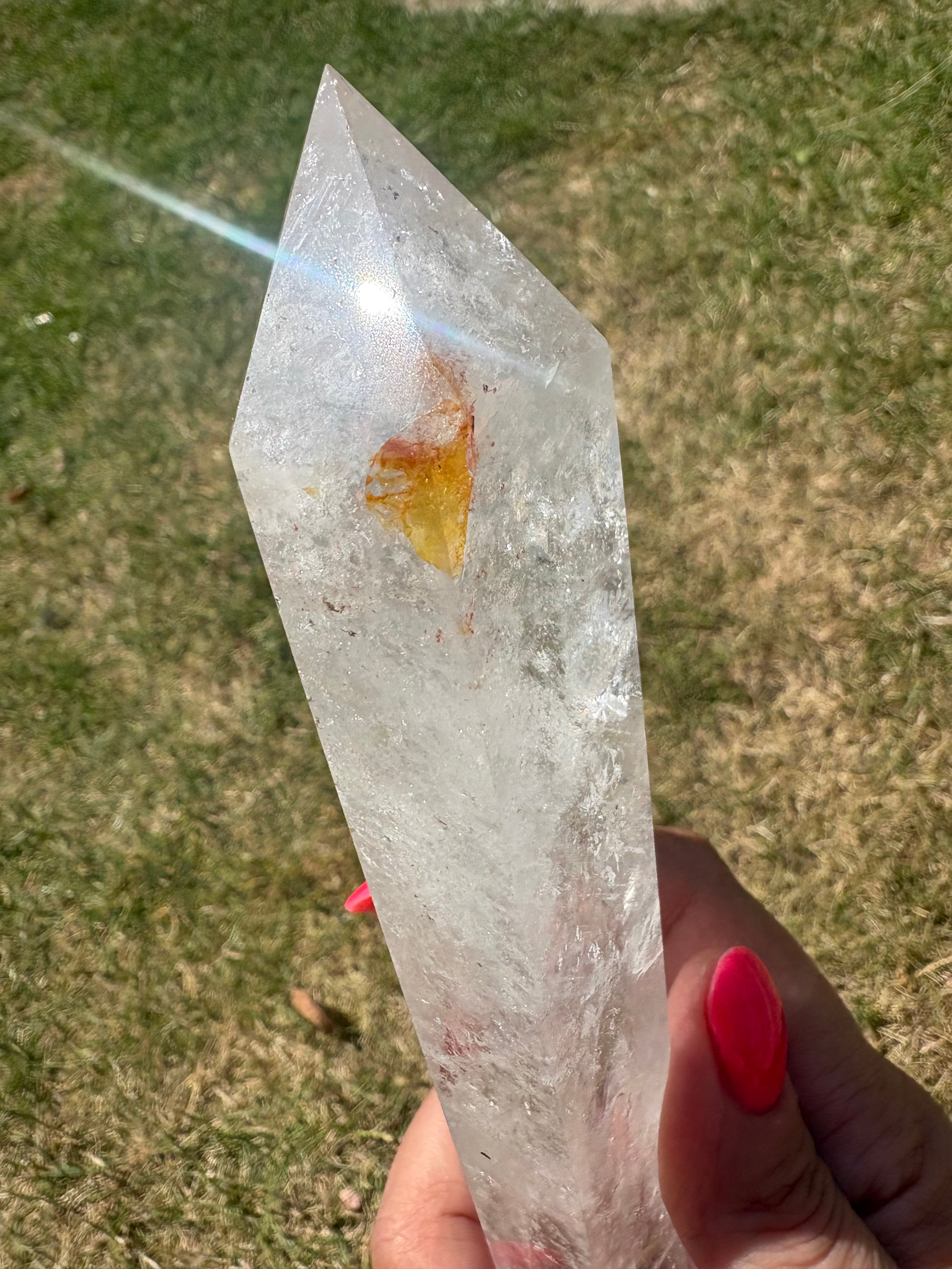 Quartz crystal wands with custom stands
