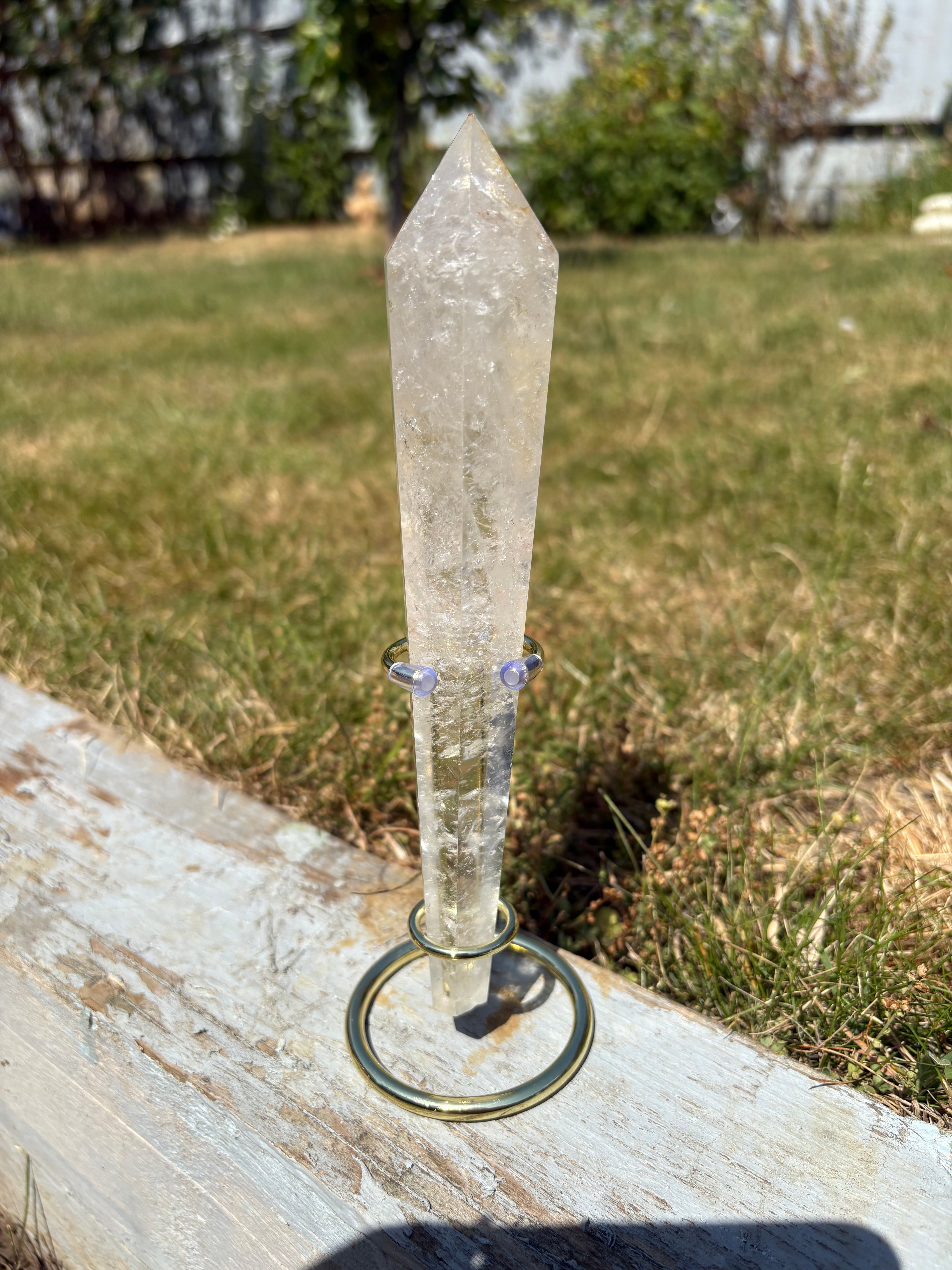 Quartz crystal wands with custom stands