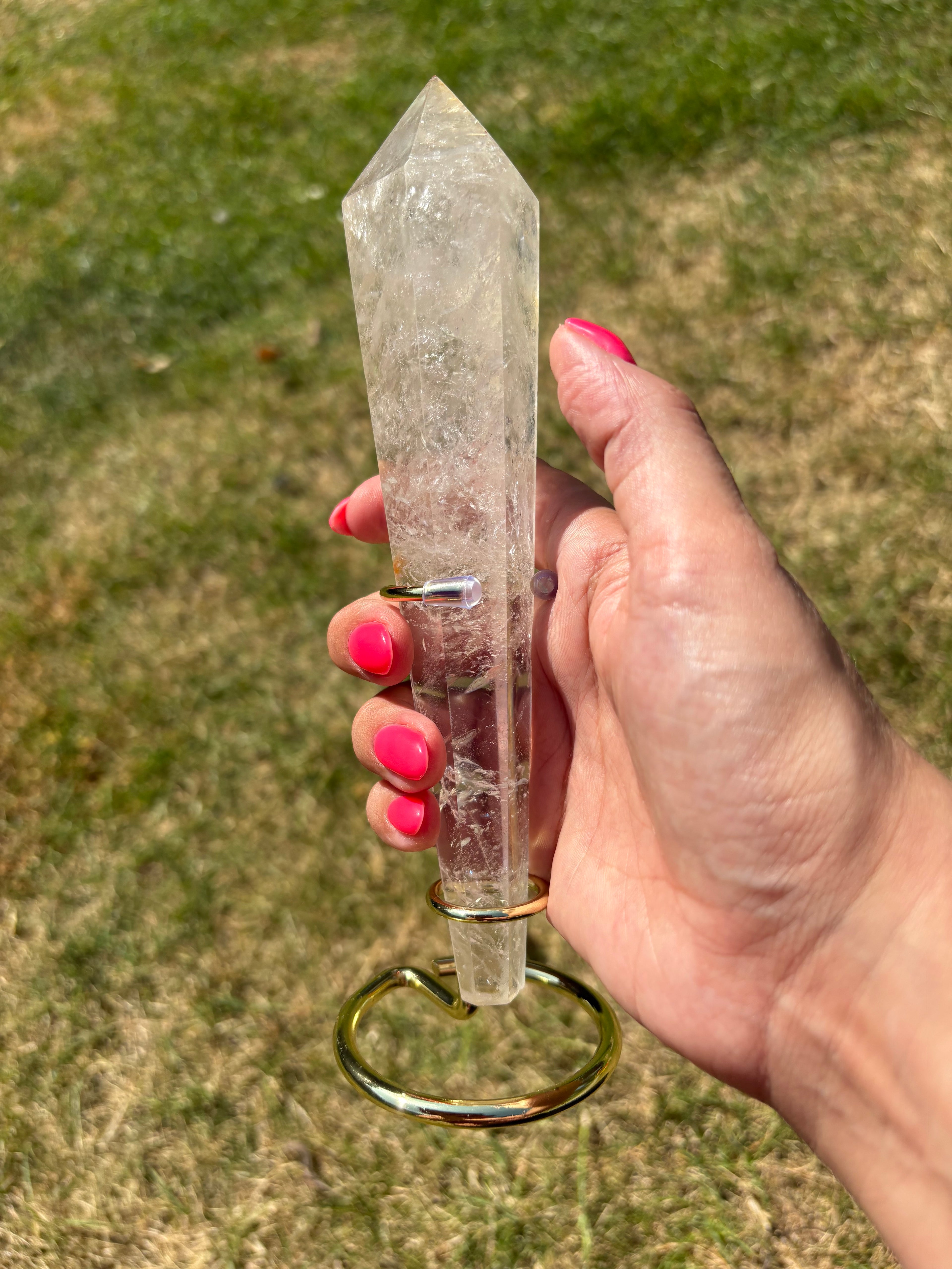Quartz crystal wands with custom stands