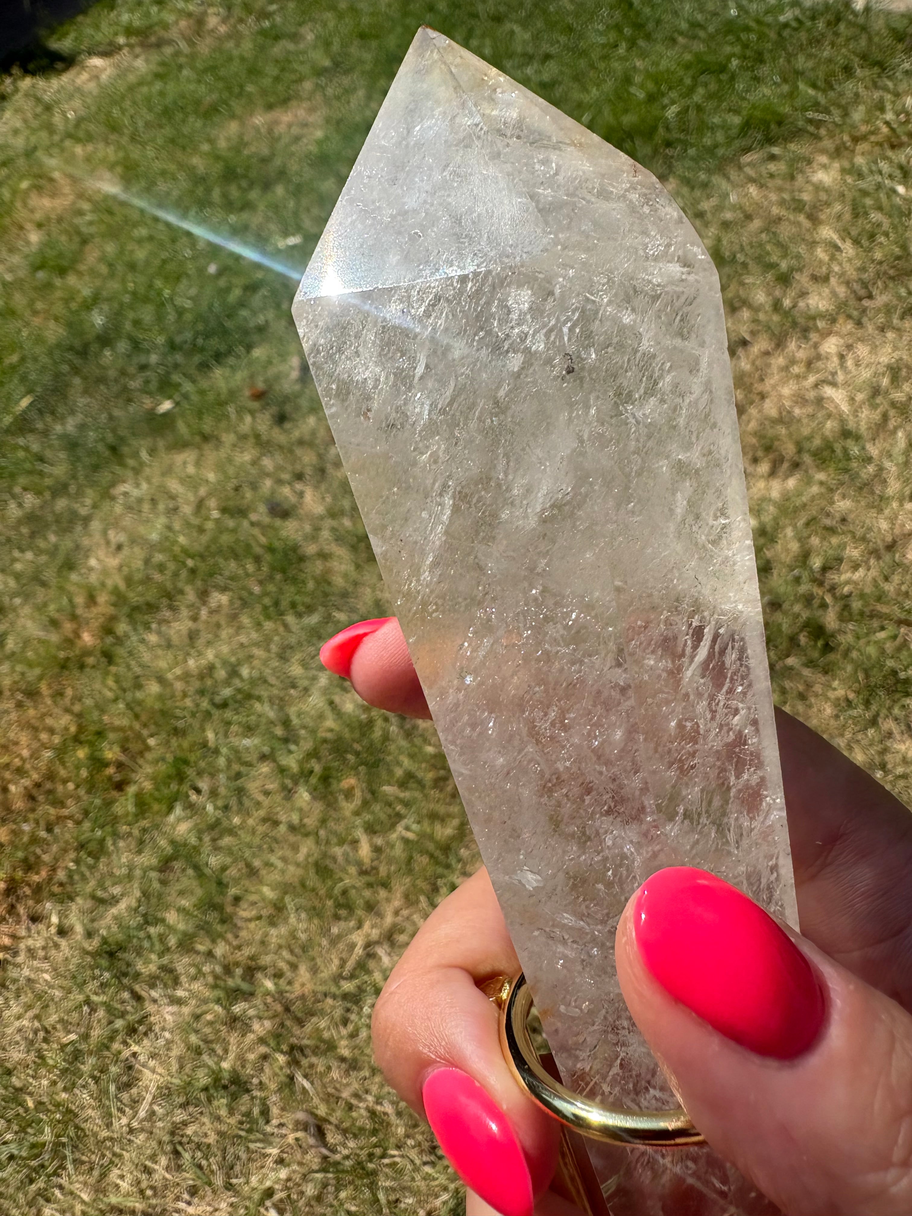 Quartz crystal wands with custom stands