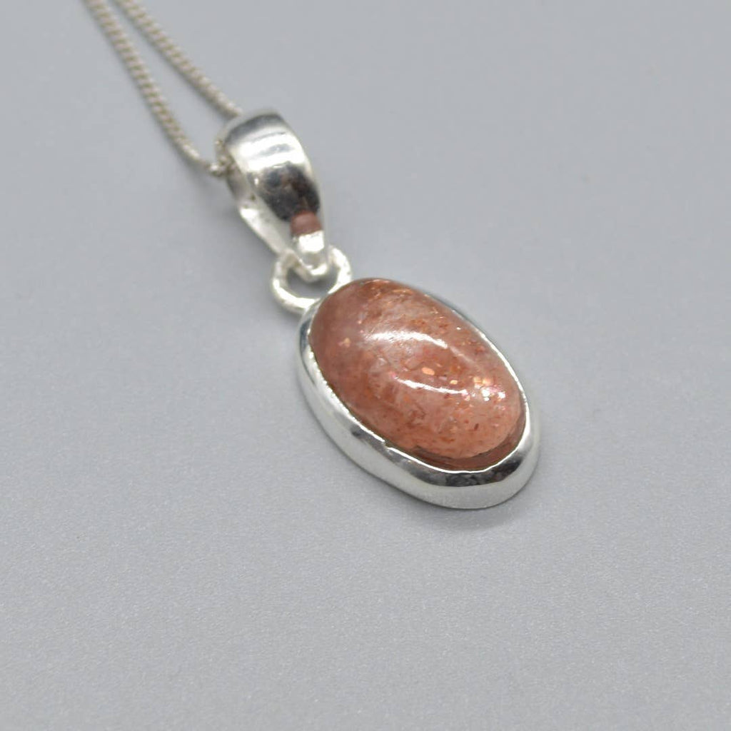 Sunstone Oval Teardrop Pendant in 925 Silver
