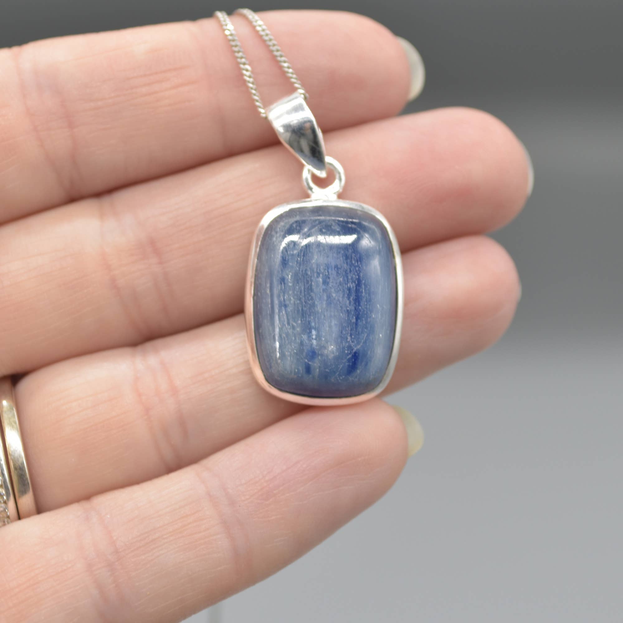 Blue Kyanite Rectangular Pendant in Sterling Silver