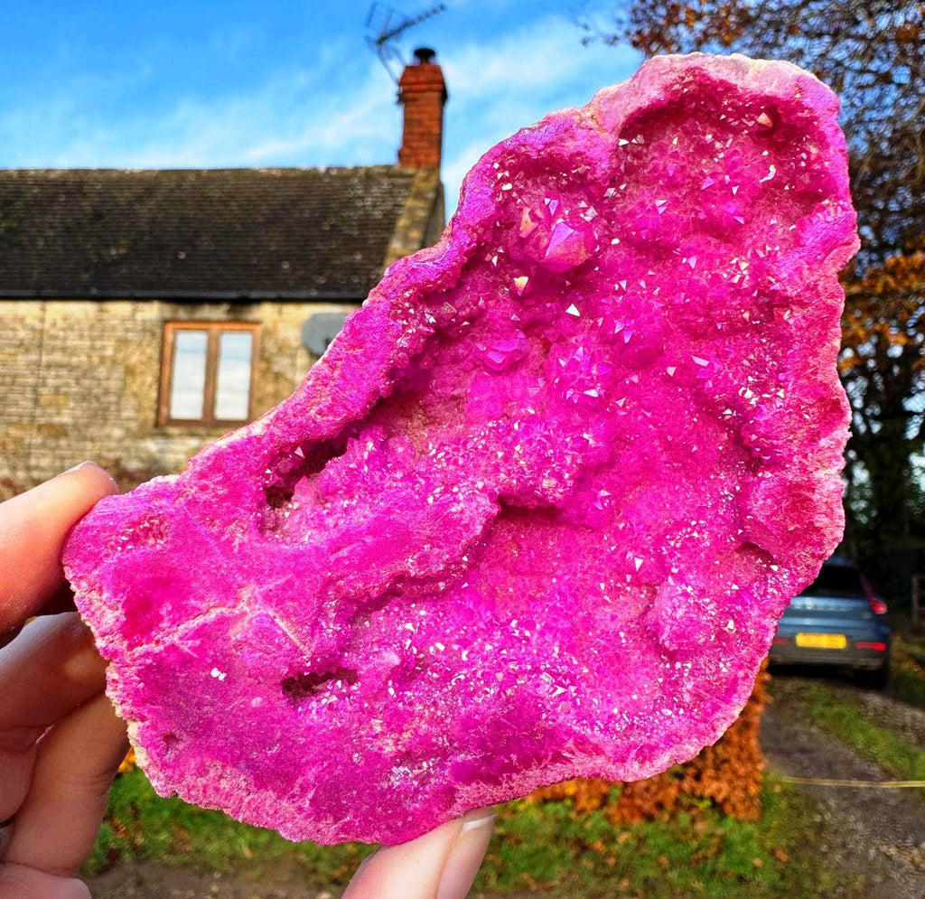 Giant sparkle geode 7cm Pair blue aura plated geode