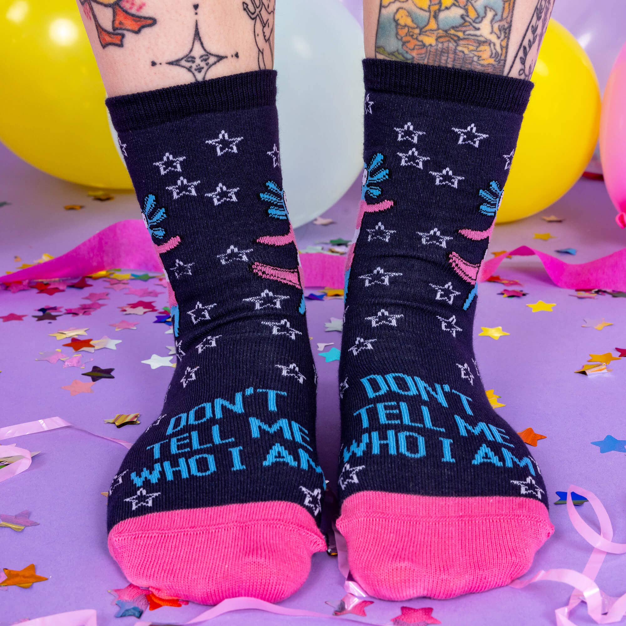 Don't Tell Me Who I am Axolotl Trans Pride Socks