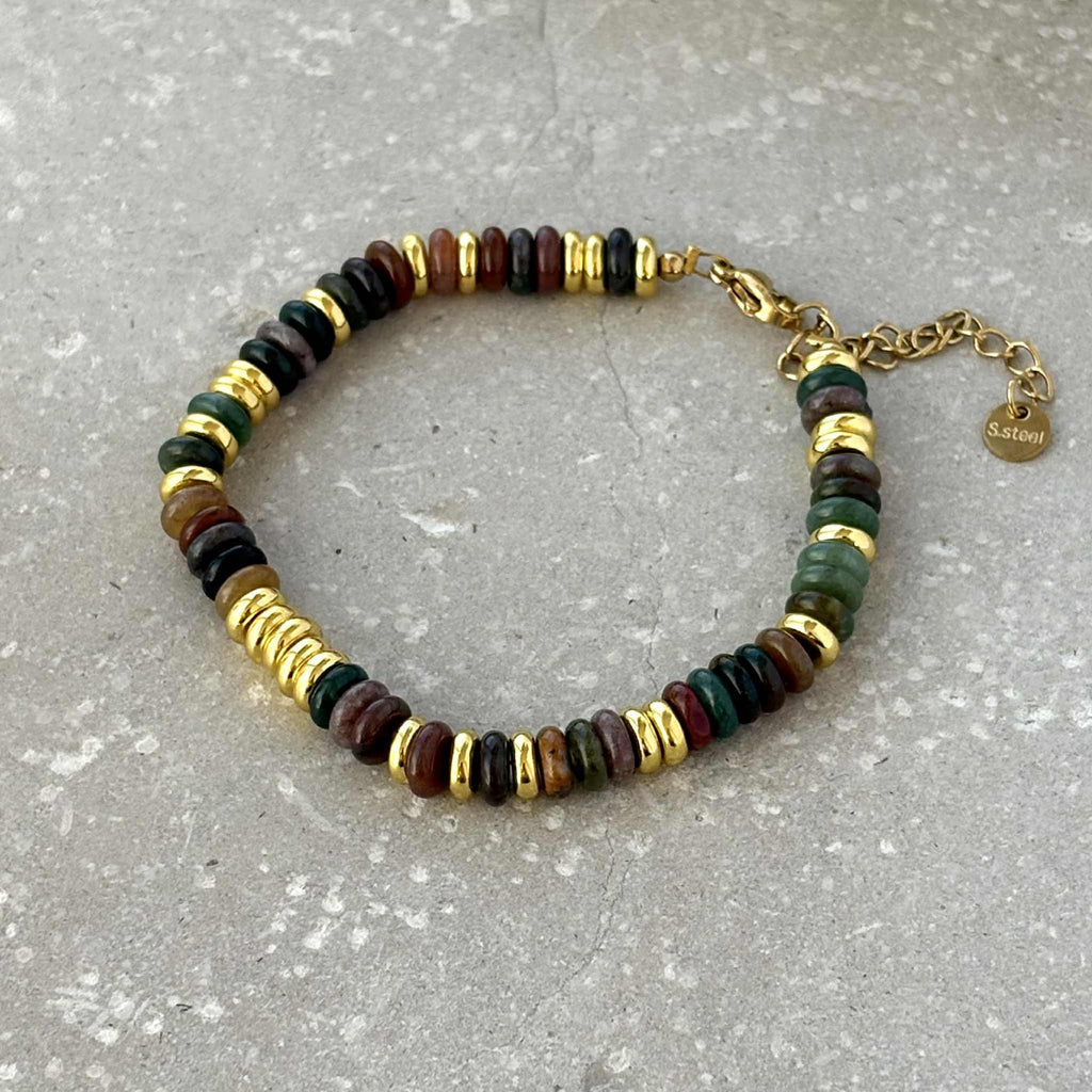 Tarnish Resistant Stone And Gold Beaded Bracelet
