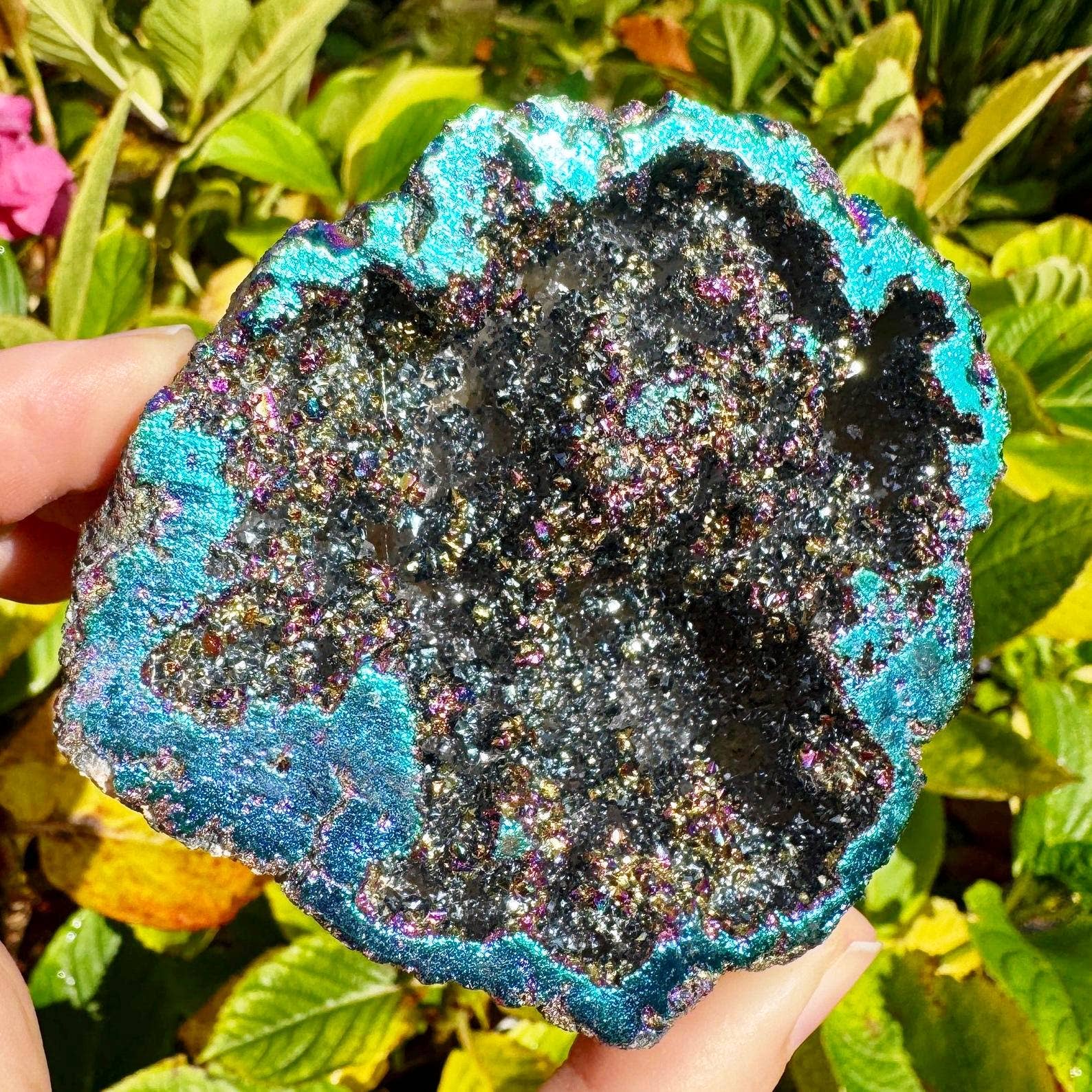 Giant sparkle geode 7cm Pair blue aura plated geode