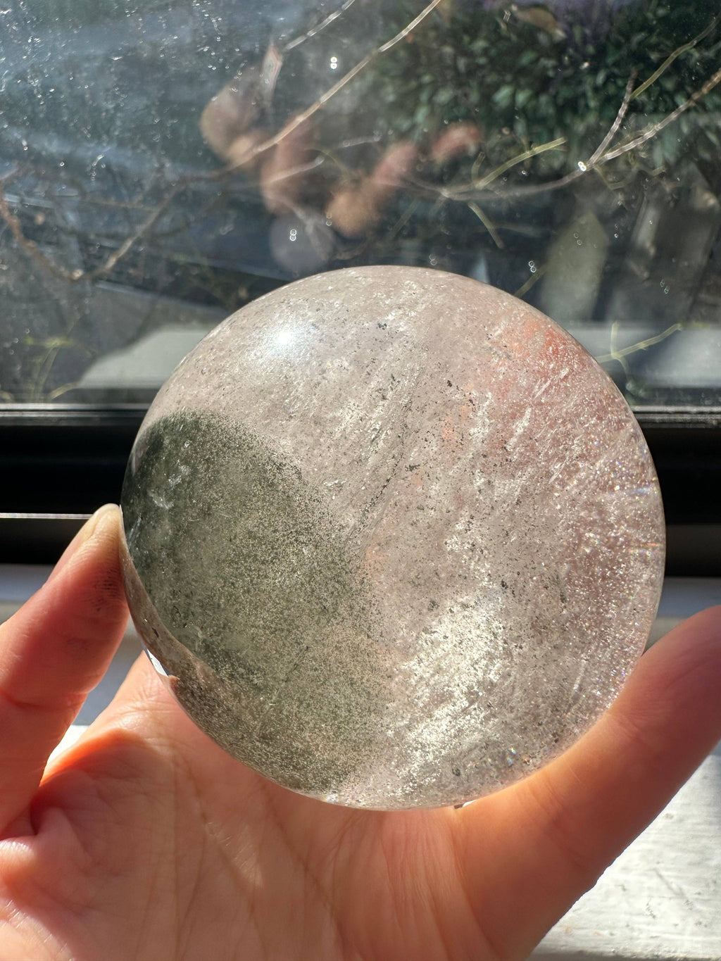 Natural Garden Quartz Sphere with Rainbows | Lodolite Scenic Crystal Ball #2