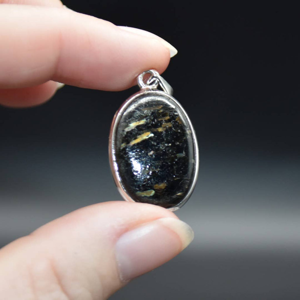 Nuummite Oval Cabochon Pendant in Sterling Silver