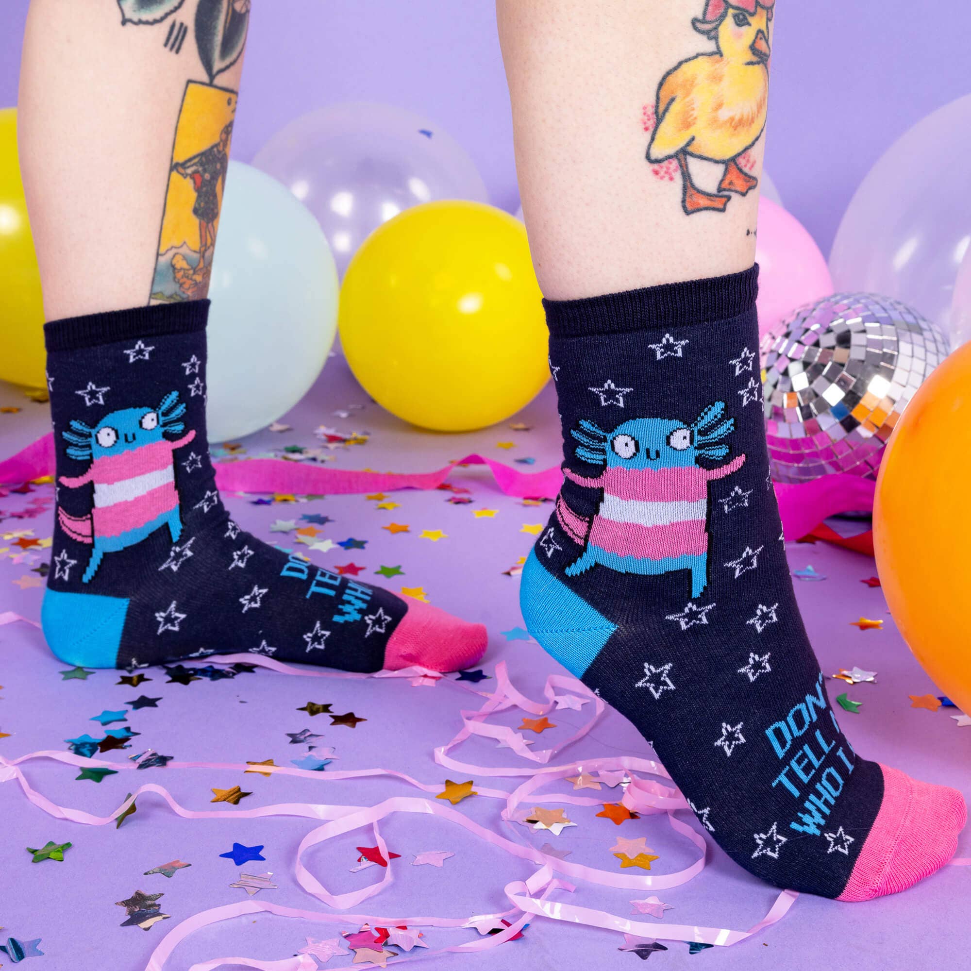 Don't Tell Me Who I am Axolotl Trans Pride Socks