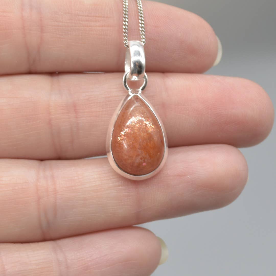 Sunstone Oval Teardrop Pendant in 925 Silver