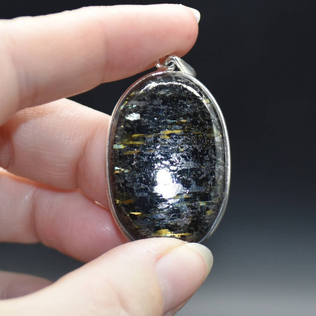 Nuummite Oval Cabochon Pendant in Sterling Silver