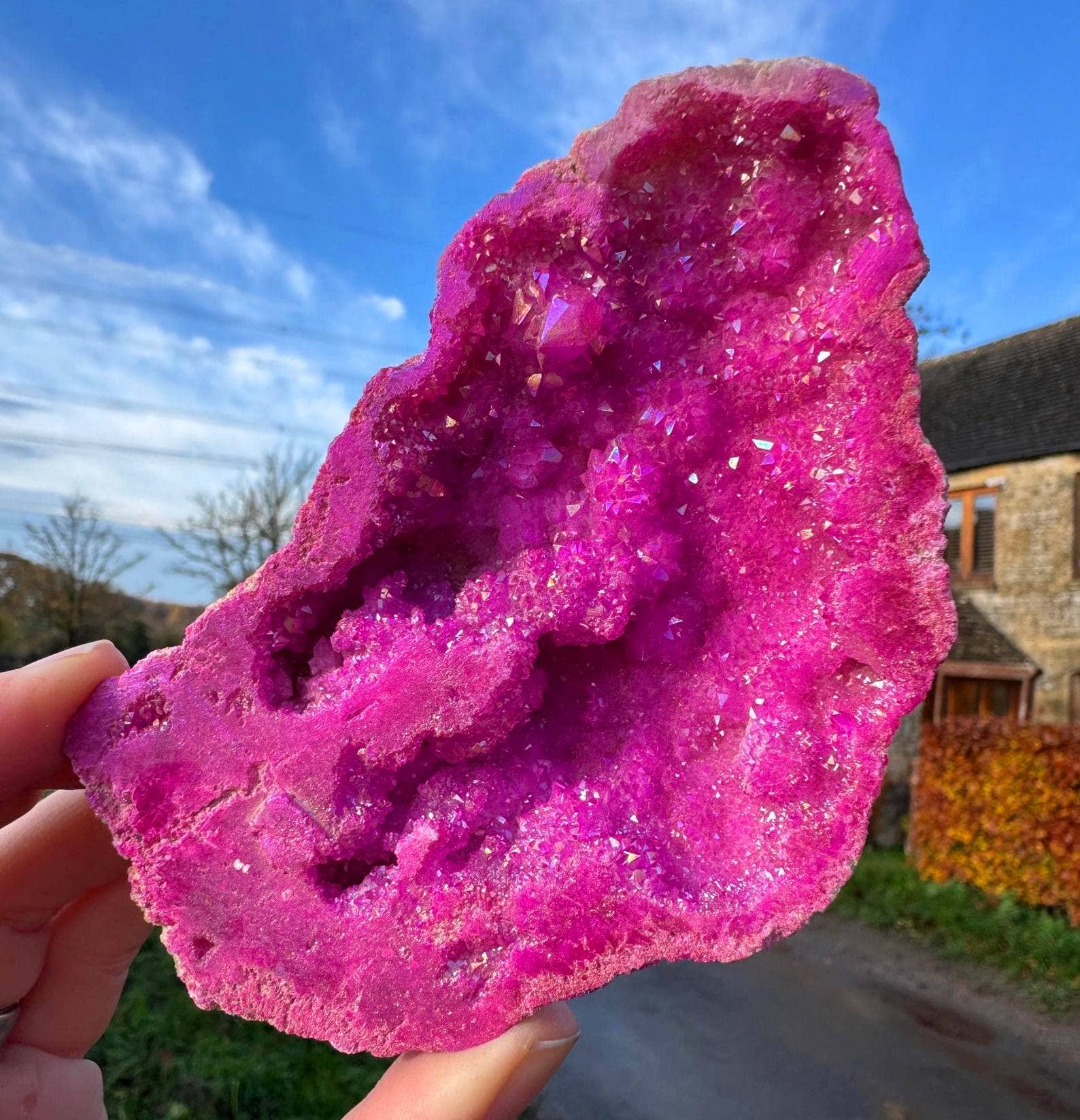Giant sparkle geode 7cm Pair blue aura plated geode
