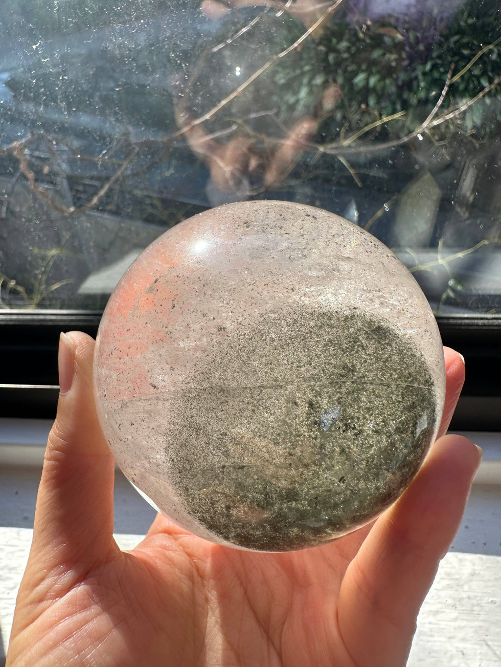 Natural Garden Quartz Sphere with Rainbows | Lodolite Scenic Crystal Ball #2