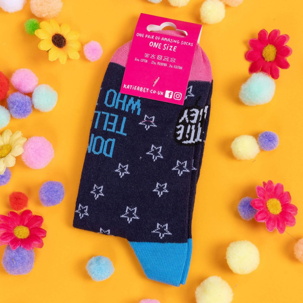 Don't Tell Me Who I am Axolotl Trans Pride Socks