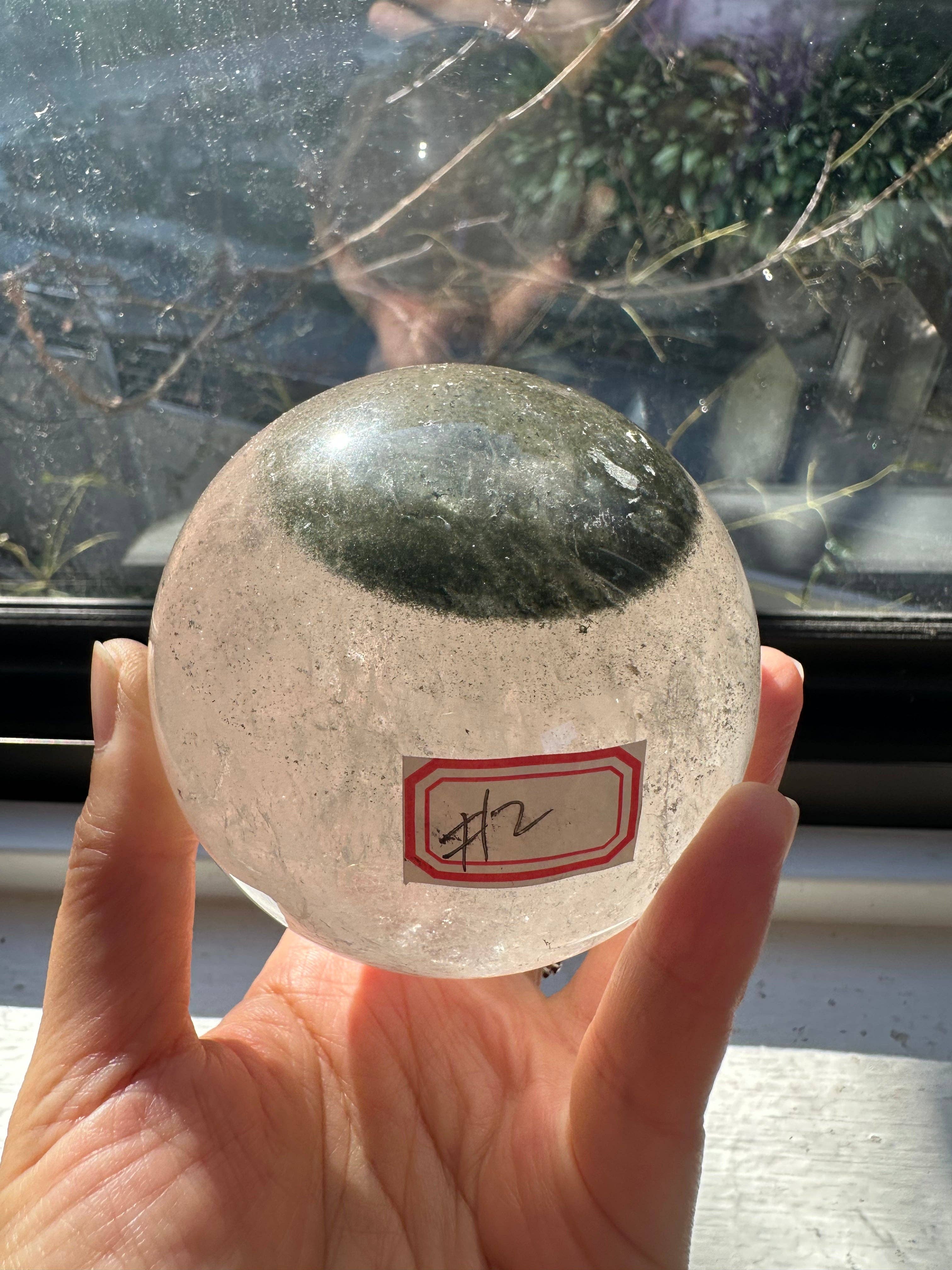 Natural Garden Quartz Sphere with Rainbows | Lodolite Scenic Crystal Ball #2