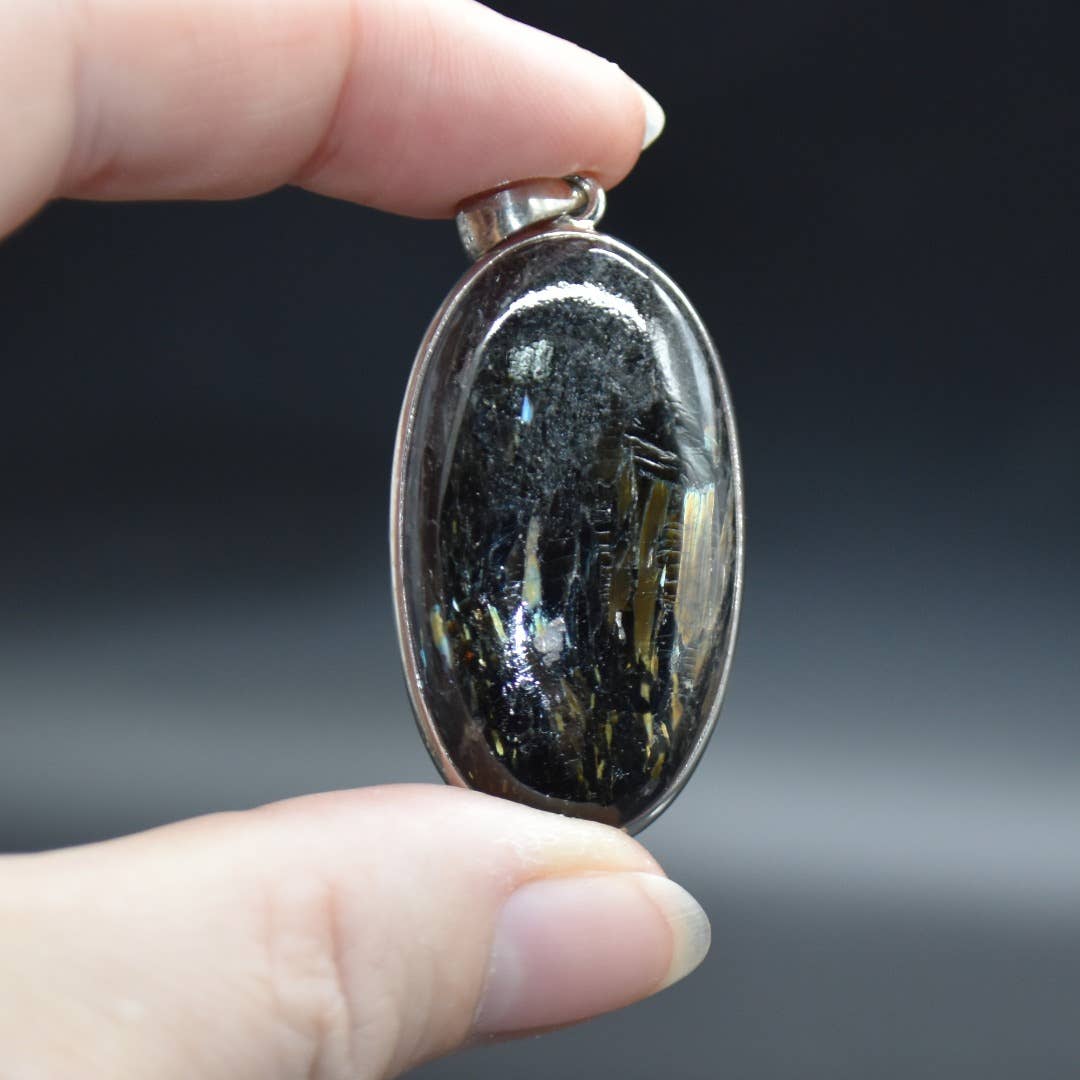 Nuummite Oval Cabochon Pendant in Sterling Silver