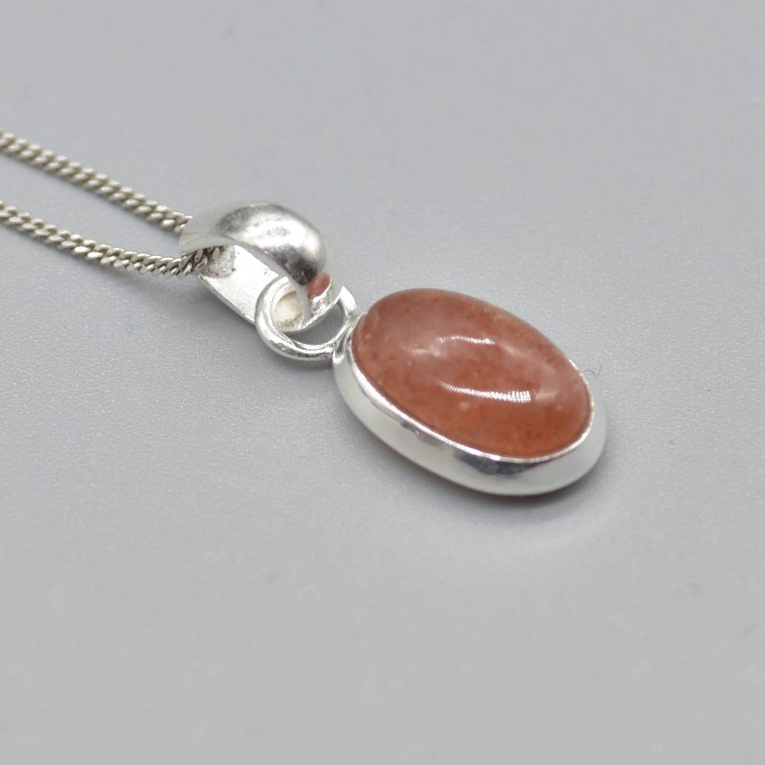 Sunstone Oval Teardrop Pendant in 925 Silver