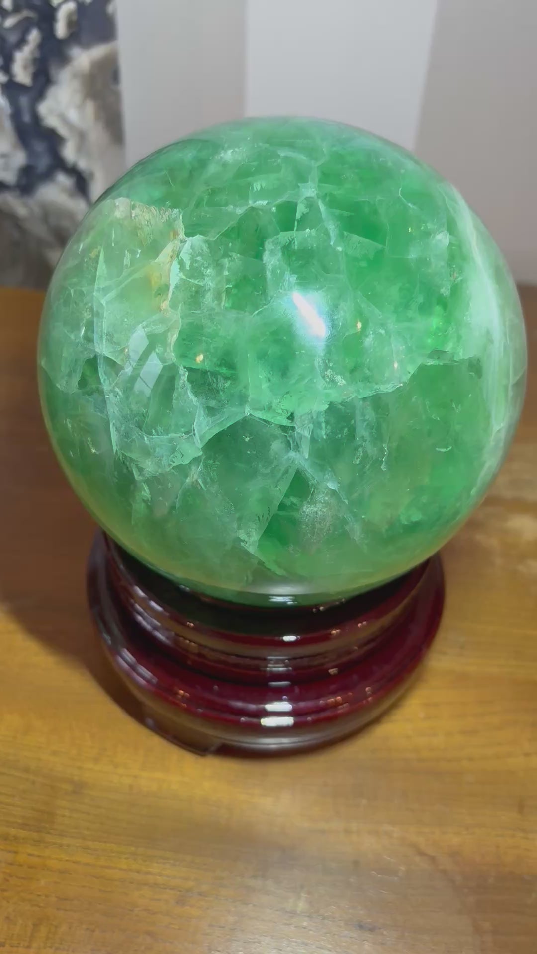 XL Fluorite Sphere with wooden spinning stand