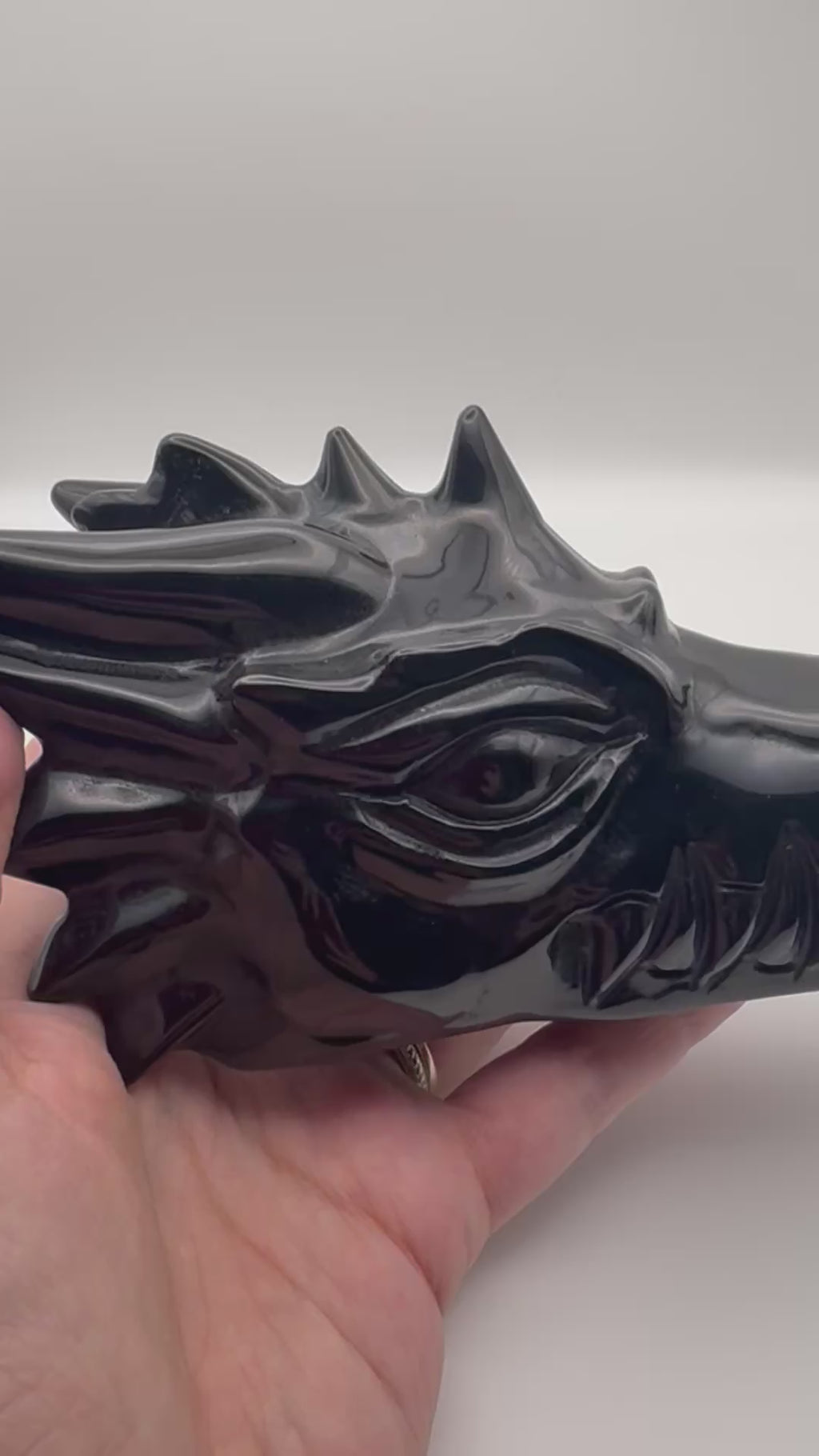 Large Black Obsidian Dragon Skull